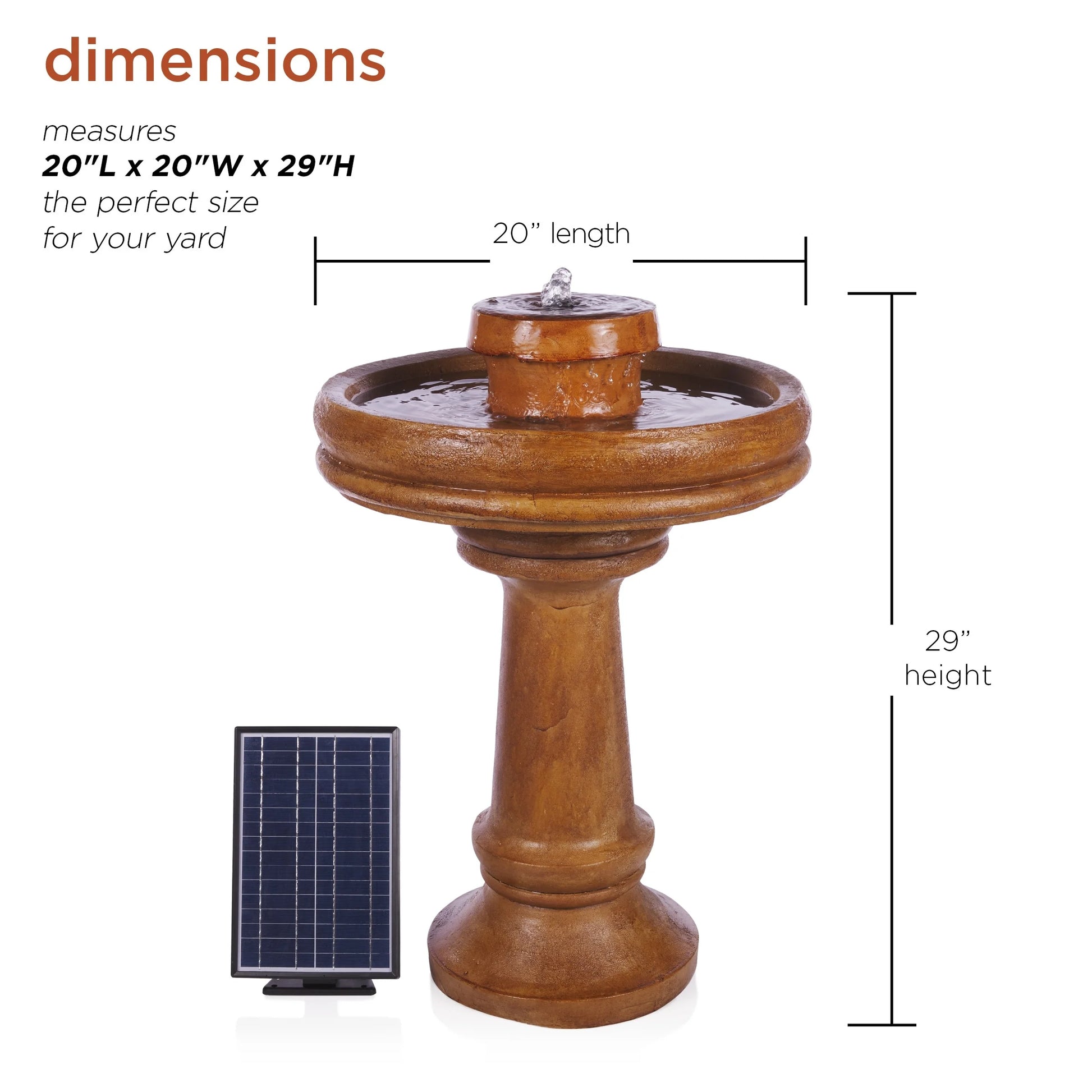 Alpine Corporation 29" Outdoor Birdbath Fountain with LED Lights Classic Pedestal Solar-Powered Garden Water Feature, Brown