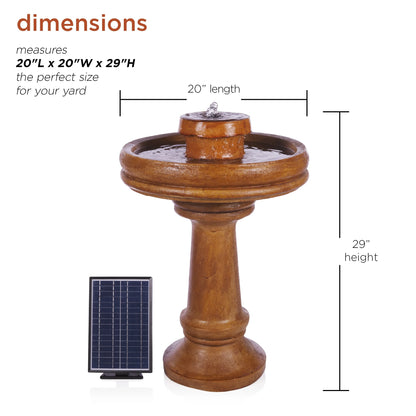 Alpine Corporation 29" Outdoor Birdbath Fountain with LED Lights Classic Pedestal Solar-Powered Garden Water Feature, Brown