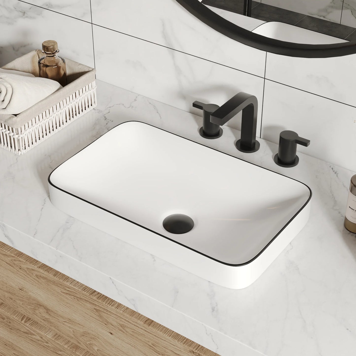 DV-1V0235 DeerValley Ally 19'' x 12'' Drop-In Bathroom Sink Semi-Recessed Vessel Sink Rectangular Above Counter Basin