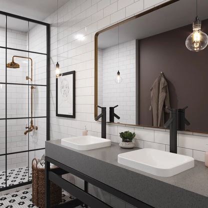 KRAUS Natura Square Semi-Recessed Composite Bathroom Sink with Matte Finish and Nano Coating in White