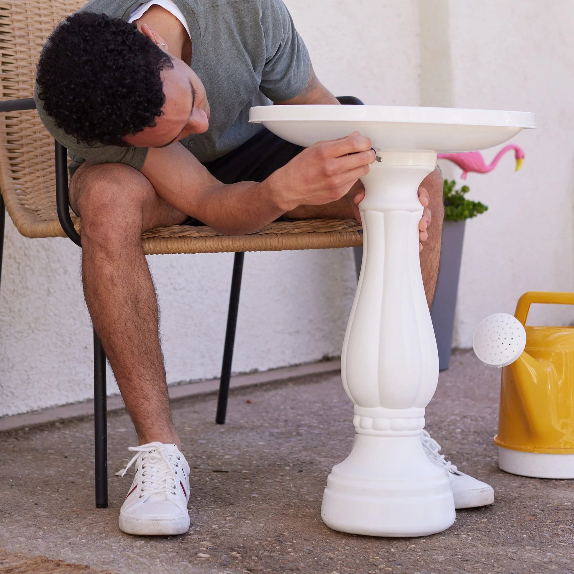 Bloem Promo Birdbath With Pedastal: White - 17" Basin With 2" Depth, 25" Fillable Pedastal, Smooth Gloss, Durable & Weather Resistant Resin, For Indoor &Outdoor Use, Gardening