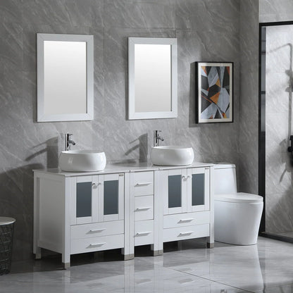 Wonline 60" Bathroom Vanity Wood Cabinet Double Ceramic Sink w/ Mirror White