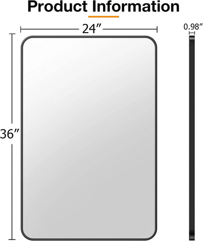 Brightify 24x36 Inch Black Bathroom Mirrors Wall Mirror, Modern Rectangle Bathroom Vanity Wall Mirror with HD Glass & Black Metal Frame for Living Room Mantel Bedroom Entryway, Horizontal / Vertical