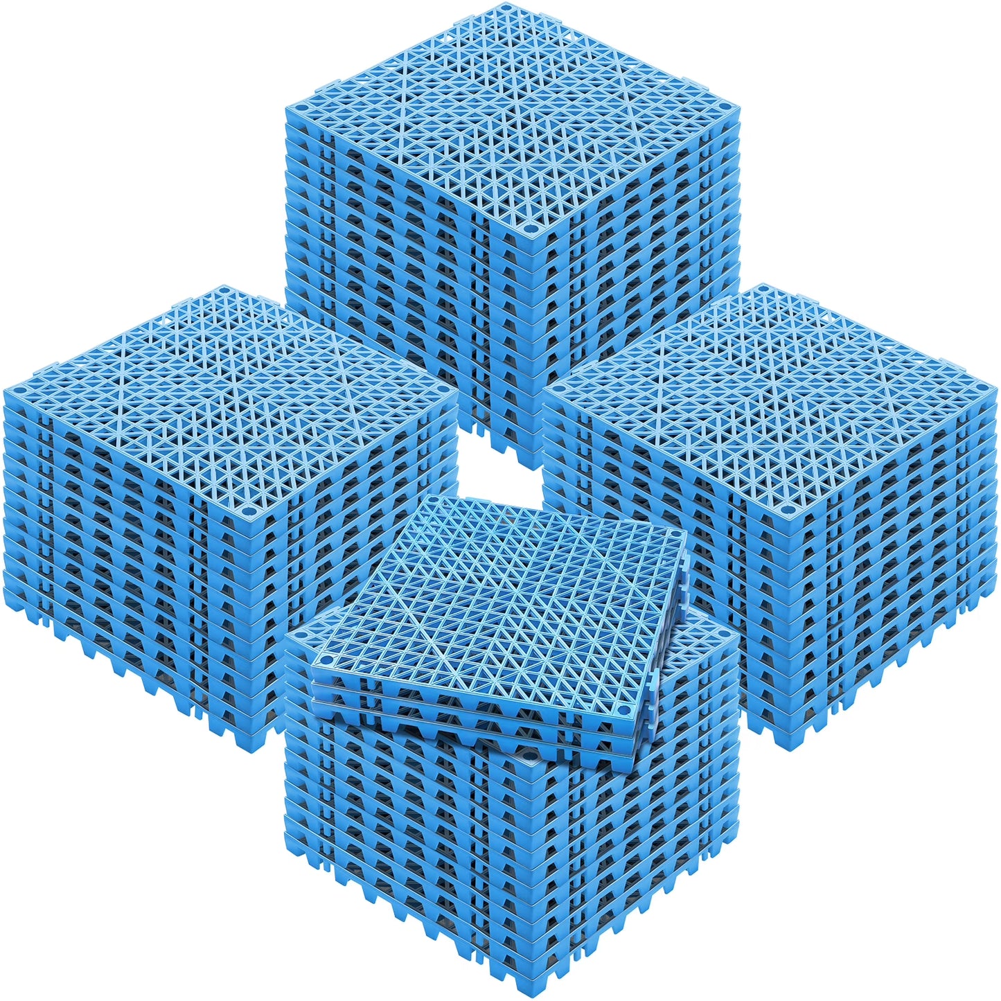 KFFKFF 55 PCS Interlocking Drainage Floor Mat 12" x 12" x 0.6" Modular Interlocking Cushion PVC Non-Slip Drainage Tiles Mats for Pool, Bathroom, Shower, Deck, Patio (Blue)