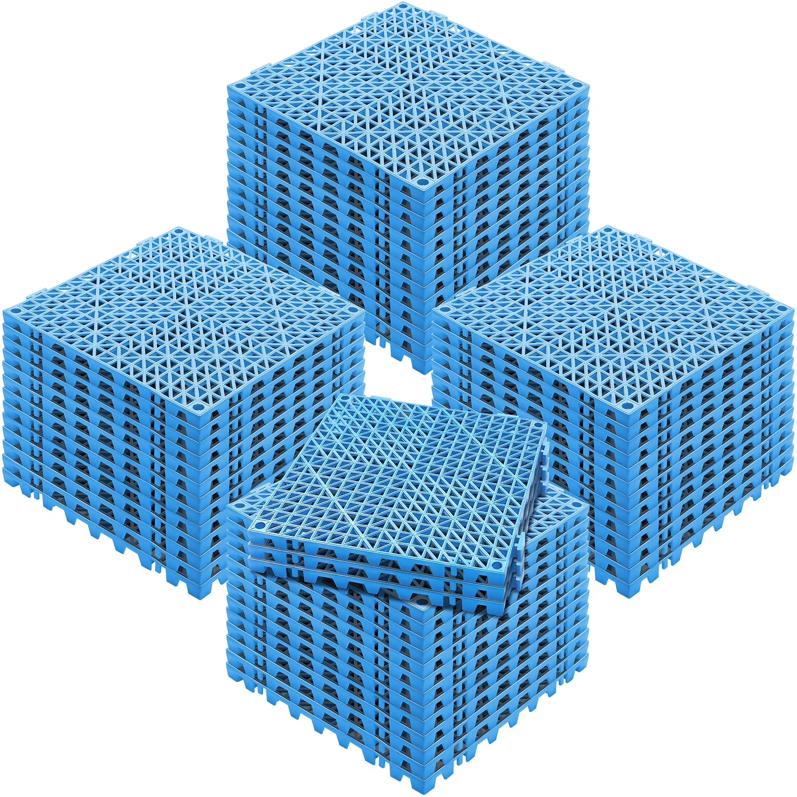 KFFKFF 55 PCS Interlocking Drainage Floor Mat 12" x 12" x 0.6" Modular Interlocking Cushion PVC Non-Slip Drainage Tiles Mats for Pool, Bathroom, Shower, Deck, Patio (Blue)