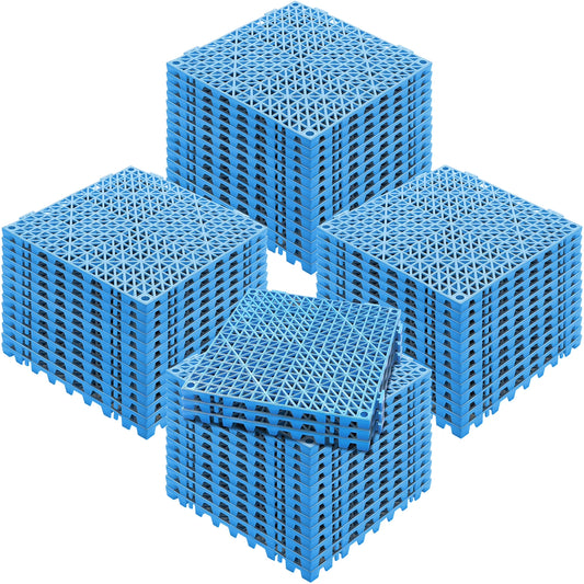 KFFKFF 55 PCS Interlocking Drainage Floor Mat 12" x 12" x 0.6" Modular Interlocking Cushion PVC Non-Slip Drainage Tiles Mats for Pool, Bathroom, Shower, Deck, Patio (Blue)