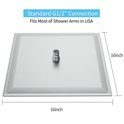 16 Inch Rain Shower Head,Square Ultra Thin 304 Stainless Steel High Pressure Shower Head,,Brushed Nickel Stainless Steel Bath Faucets Showers Shower Doors