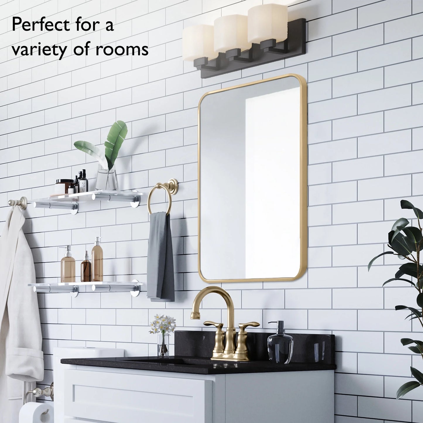 Isla Rectangle Wall Accent Mirror, 30" H x 20" L, Modern Metal Framed, Living Room, Bedroom, Bathroom Vanity Mirror, Gold �?Design House, 596510-GLD