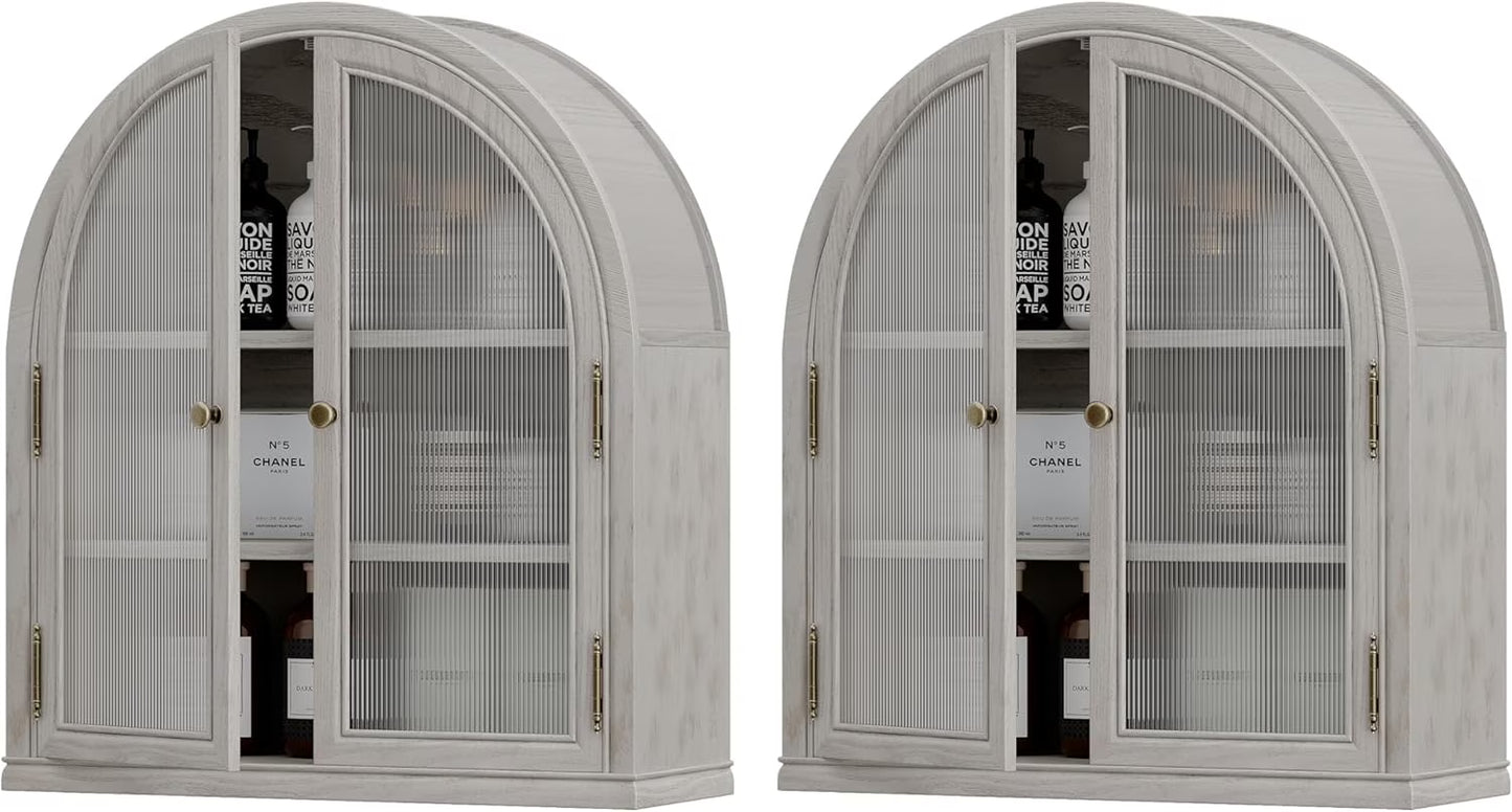 ANHDAH Arched Wall Cabinet Over Toilet, 2-Door Modern Medicine Storage with 2 Shelves. Space-Saving Mounted Organizer for Bathroom Towels & Cosmetics.