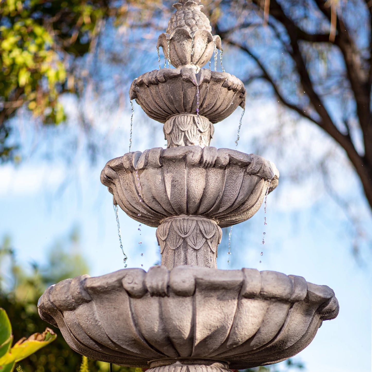 XBrand 58.3" 3-Tier Outdoor Freestanding Water Fountain - Classic Leaf Design, Gray Resin, Large Bird Bath with Pump - Ideal for Yard, Lawn and Garden, Porch Décor