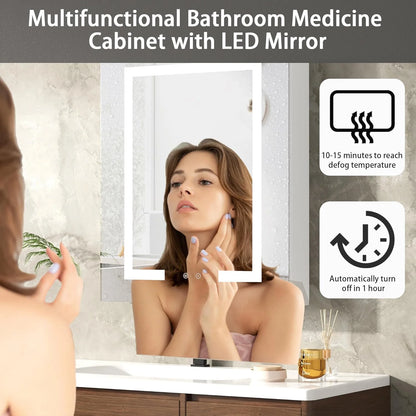 DEYGIA Medicine Cabinet with LED Mirror for Bathroom, 24''x30'' Aluminum, Wall Mounted Led Medicine Cabinet, Defog, Stepless Dimming, 3 Colors, 2 Outlets, 2USB (24'' x 30�?Single Door)