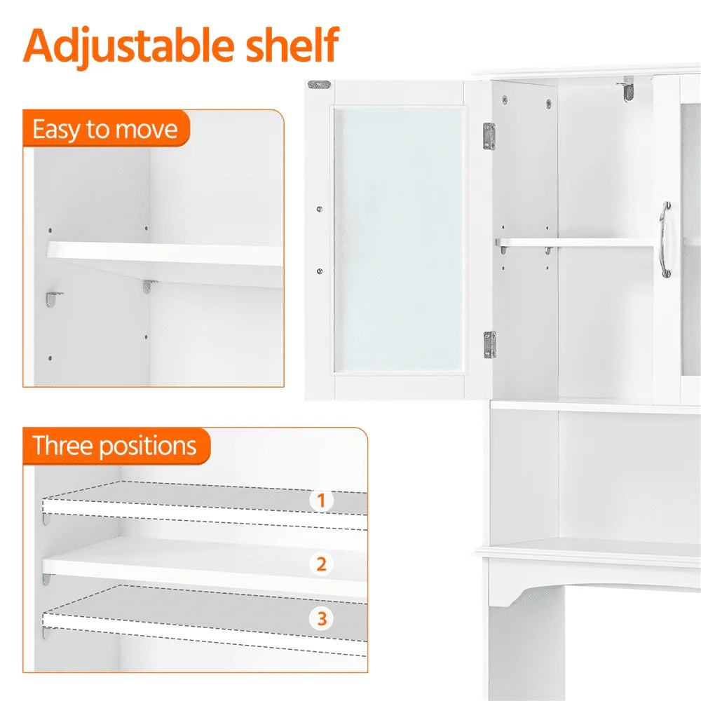 SmileMart Wooden Over the Toilet Storage Cabinet 3-Shelf for Bathroom, White