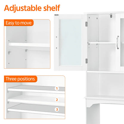 SmileMart Wooden Over the Toilet Storage Cabinet 3-Shelf for Bathroom, White