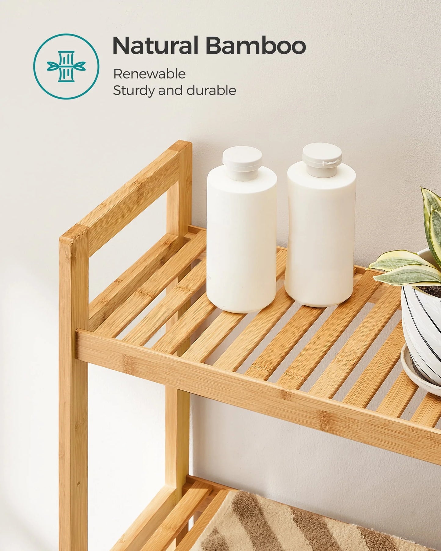 SONGMICS 3-Tier Over The Toilet Storage Bamboo Over Toilet Shelf Bathroom Storage Organizer with Adjustable Shelf Natural