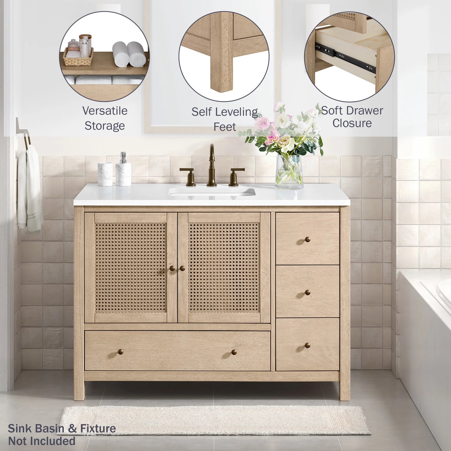 Alaterre Furniture Lucca 48 Inch Bathroom Vanity Without Sink (Natural)