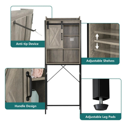 Zimtown Retro Style Over the Toilet Bathroom Storage Space Saver with Cabinet and Open Shelf, Retro Gray
