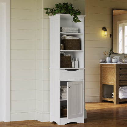 RiverRidge Ashland Tall Bathroom Storage Linen Cabinet Organizer with Drawer - Gray