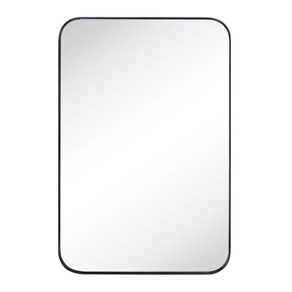 TEHOME Black Rectangle Recessed Bathroom Medicine Cabinet with Mirror Stainless Steel Metal Framed Rounded Rectangular Bathroom Cabinet with Mirror 16x24''