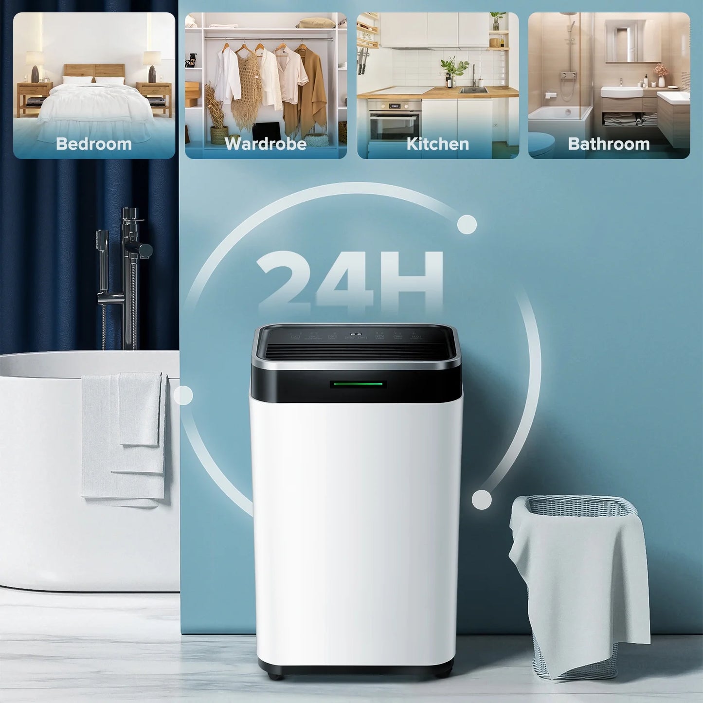 KISSAIR 15 Pint Dehumidifier, Max 3000 Sq.Ft Coverage Area, 3 Operation Modes, 24H Timer, Basement/Bathroom/Laundry Room
