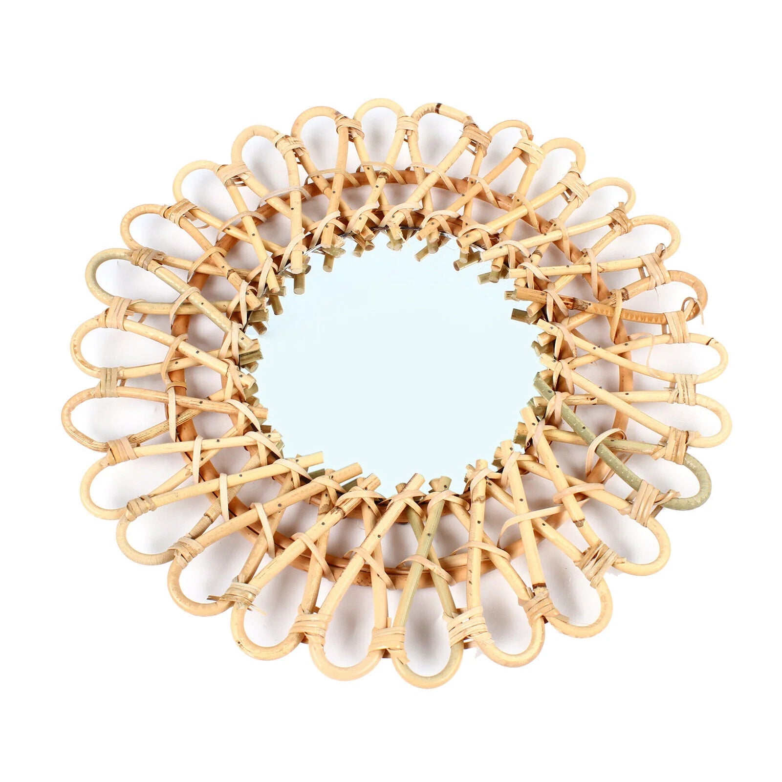 Miumaeov Rattan Wall Mirror Sunflower Round Wall Mirro for Living Room and Bathroom Decor Diameter 40cm/15.75"