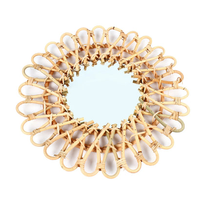 Miumaeov Rattan Wall Mirror Sunflower Round Wall Mirro for Living Room and Bathroom Decor Diameter 40cm/15.75"