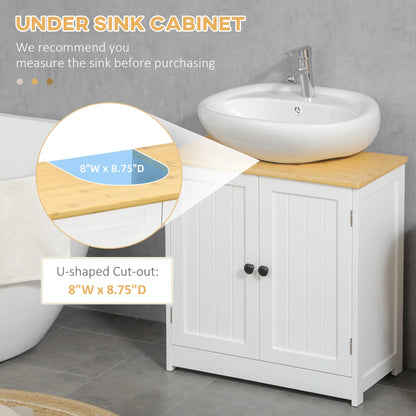 Kleankin Modern Bathroom Under Sink Cabinet,Bathroom Vanity for Wall Mount Sink,Storage Cabinet with Double Doors and Adjustable Shelf,White,White Mdf Bath Faucets Bathroom Storage
