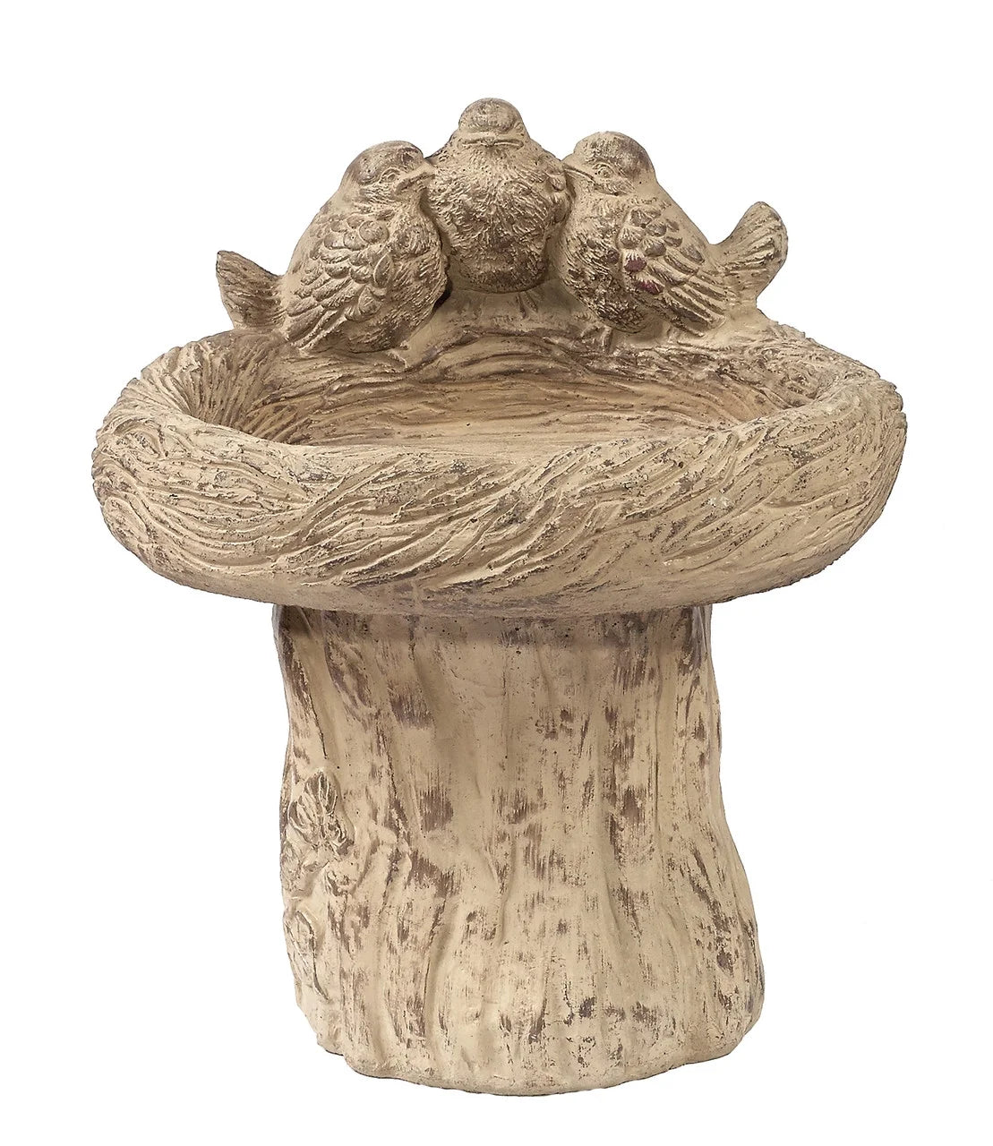 Solid Rock Stoneworks Stump/3 Birds Birdbath - 19" Tall x 17" Diameter - Desert Sand Brown