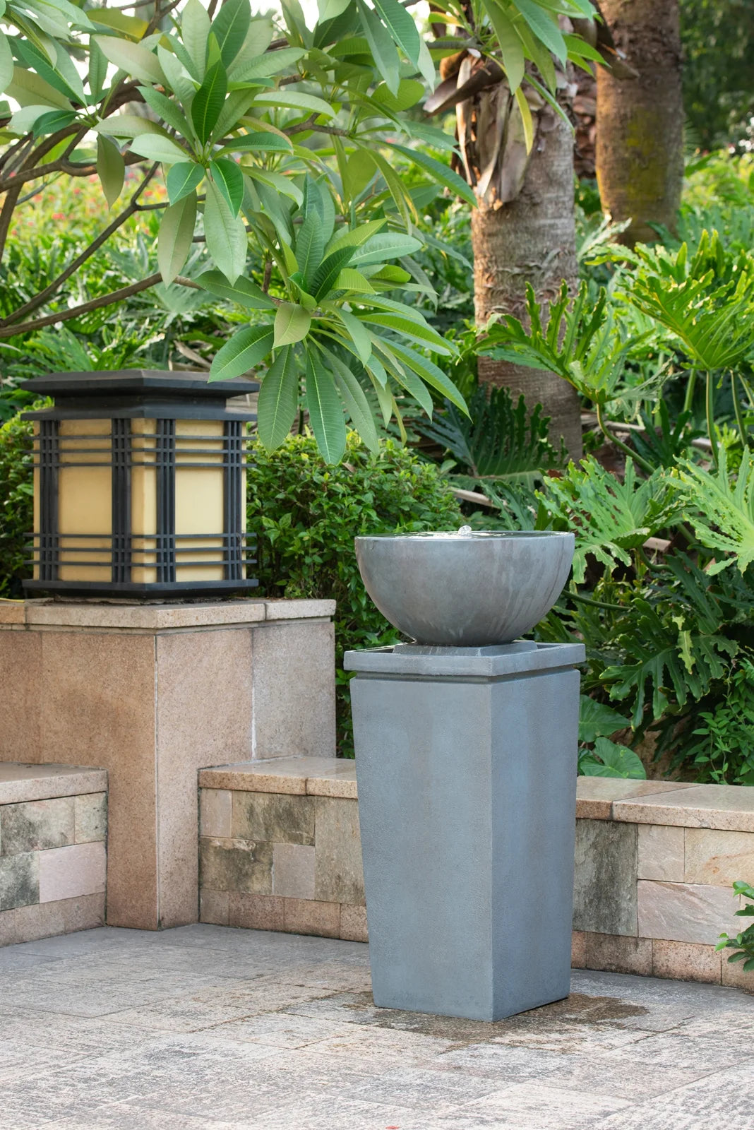 CoSoTower 35.5" Polyresin Gray Zen Bowl Water Fountain, Outdoor Bird Feeder /Bath Fountains, Relaxing Water Feature for Garden Lawn Backyard Porch