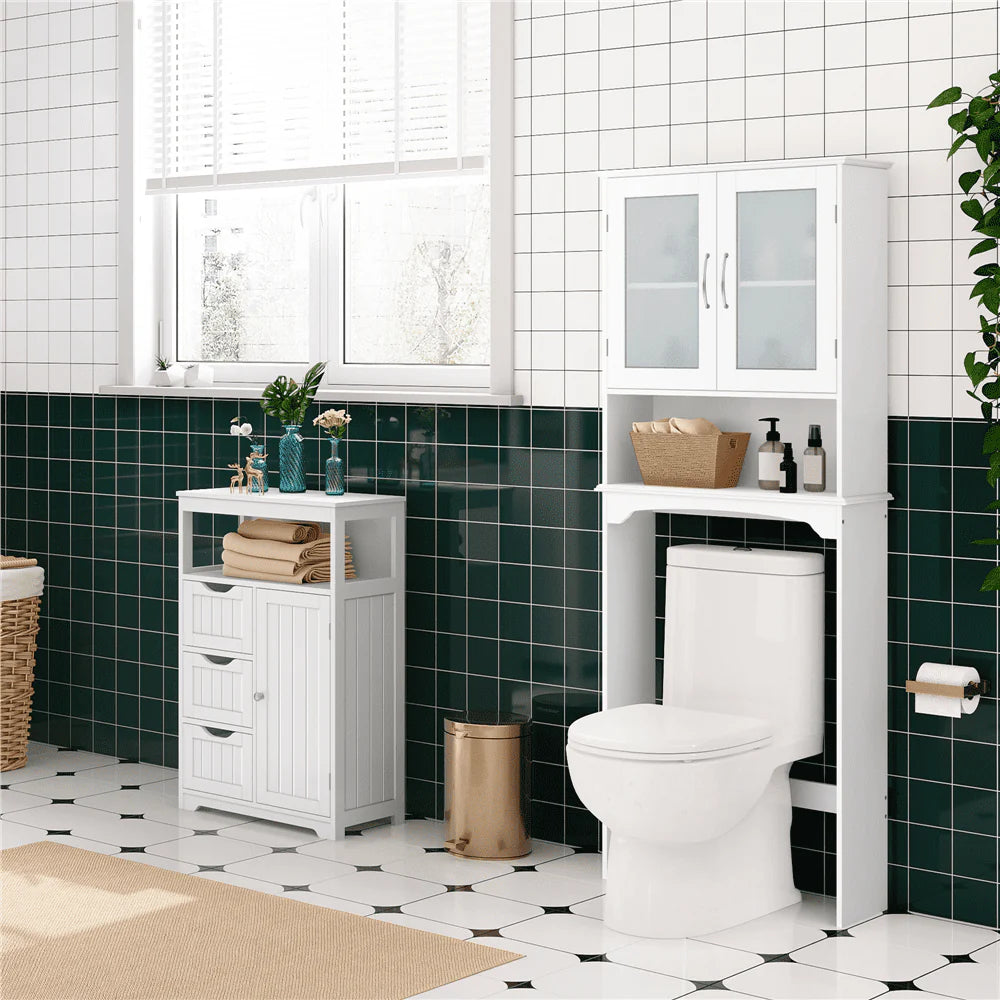 SmileMart Wooden Over the Toilet Storage Cabinet 3-Shelf for Bathroom, White