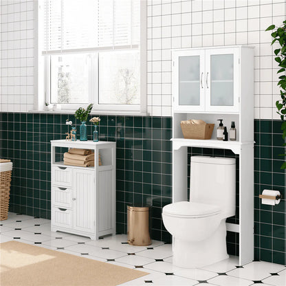 SmileMart Wooden Over the Toilet Storage Cabinet 3-Shelf for Bathroom, White