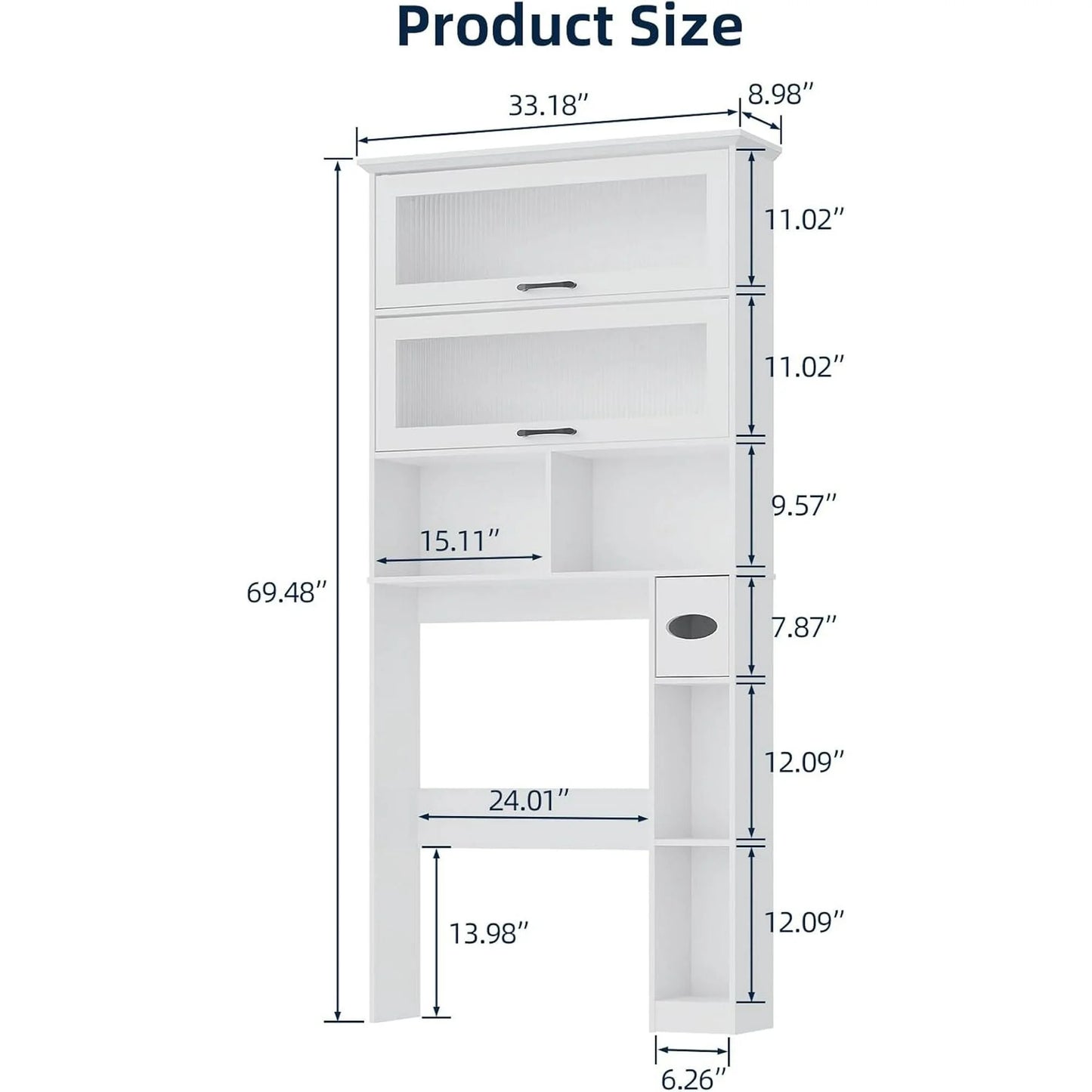 Vabches Over The Toilet Storage Cabinet with Transparent Flip Door, 33.2''W Bathroom Over Toilet Shelf Space Saver with Toilet Paper Holder