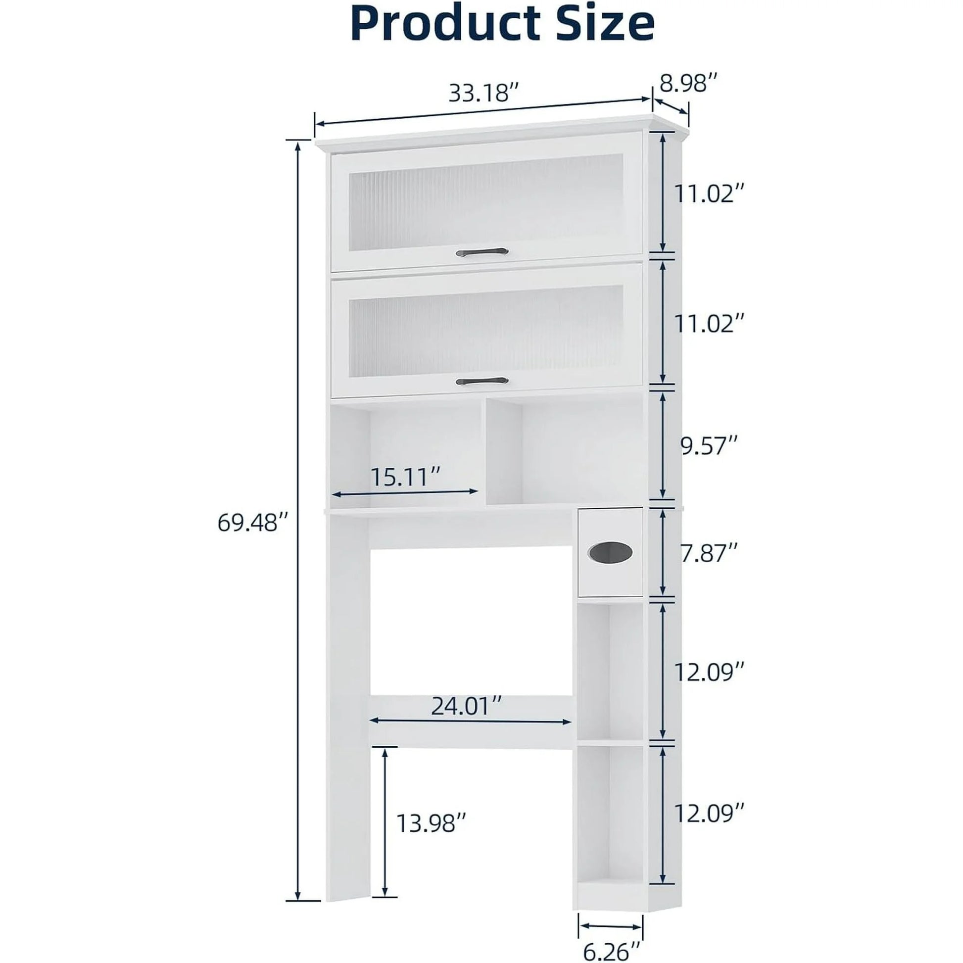 Vabches Over The Toilet Storage Cabinet with Transparent Flip Door, 33.2''W Bathroom Over Toilet Shelf Space Saver with Toilet Paper Holder