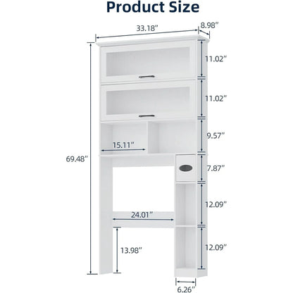 Vabches Over The Toilet Storage Cabinet with Transparent Flip Door, 33.2''W Bathroom Over Toilet Shelf Space Saver with Toilet Paper Holder