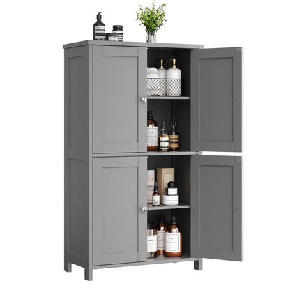 Bathroom Storage Floor Cabinet Organizer with Adjustable Shelf 4 Magnetic Doors 43" Wooden Pantry Cabinet Freestanding for Kitchen Living Room Small Spaces,Brown