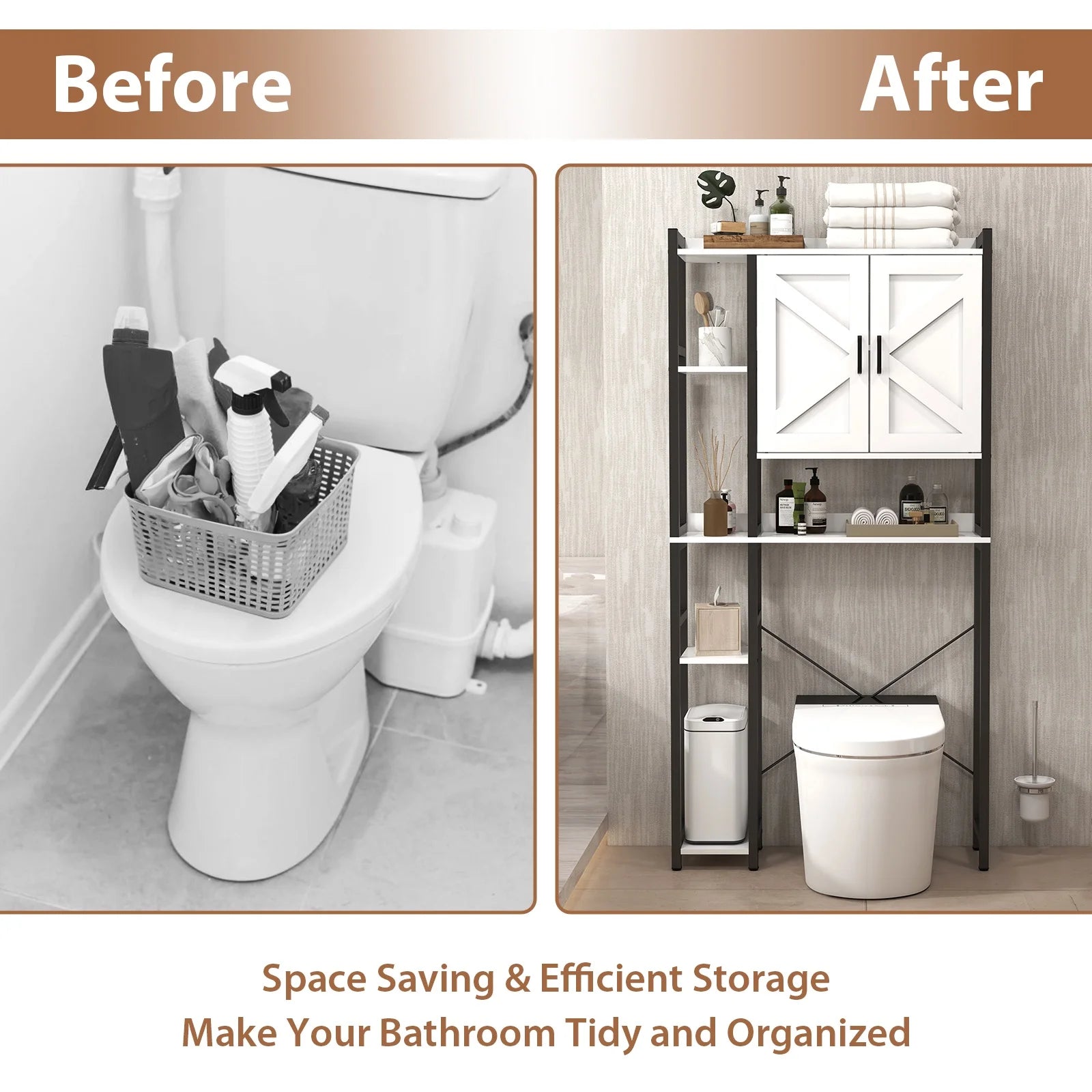 JOIVI Over The Toilet Storage Cabinet, Over Toilet Bathroom Organizer with Adjustable Shelf and Double Doors, Home Space-Saving Toilet Rack, White