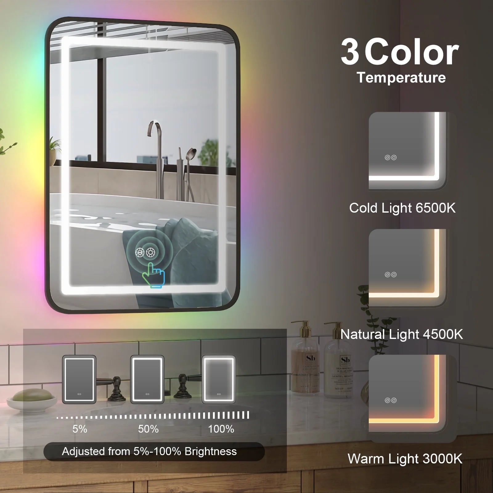 Hironpal Black Metal Framed Bathroom Mirror Medicine Cabinet Recess or Surface Mount Installation