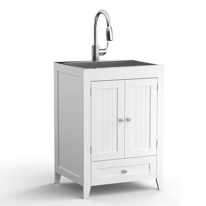 Ktaxon 24-Inch Laundry Sink with Cabinet and Pull-Out Sprayer Faucet, Stainless Steel Utility Sink with Cabinet, Grey Cabinet with Sink for Laundry & Utility Room, Kitchen, Bathroom, Basement