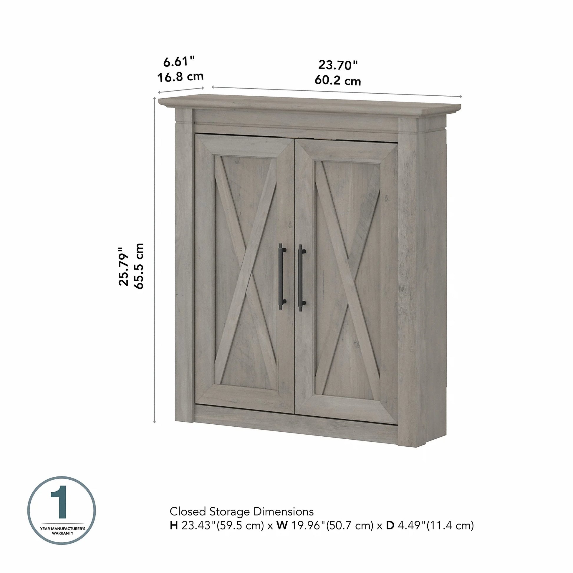 Bush Furniture Key West Bathroom Wall Cabinet with Doors in Driftwood Gray