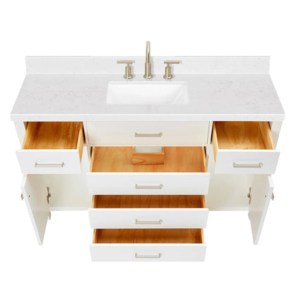 ARIEL Bristol 54 Inch Single Rectangle Sink Bathroom Vanity With Carrara White Quartz Countertop 1.5 Edge In Grey