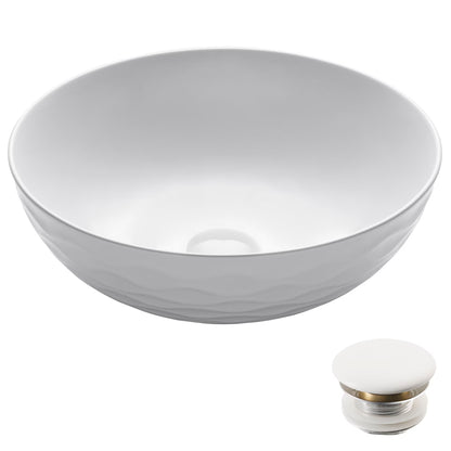 KRAUS Viva Round Gray Porcelain Ceramic Vessel Bathroom Sink with Pop-Up Drain, 16 1/2 in. D x 5 1/2 in. H