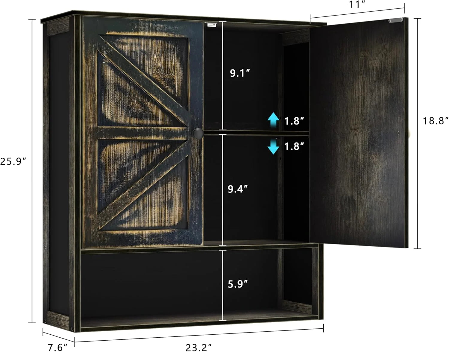 Bathroom Cabinet Wall Mounted with 2 Door Adjustable Shelves Bamboo Bathroom Wall Cabinet Over The Toilet Storage Medicine Cabinets for Kitchen Laundry Room