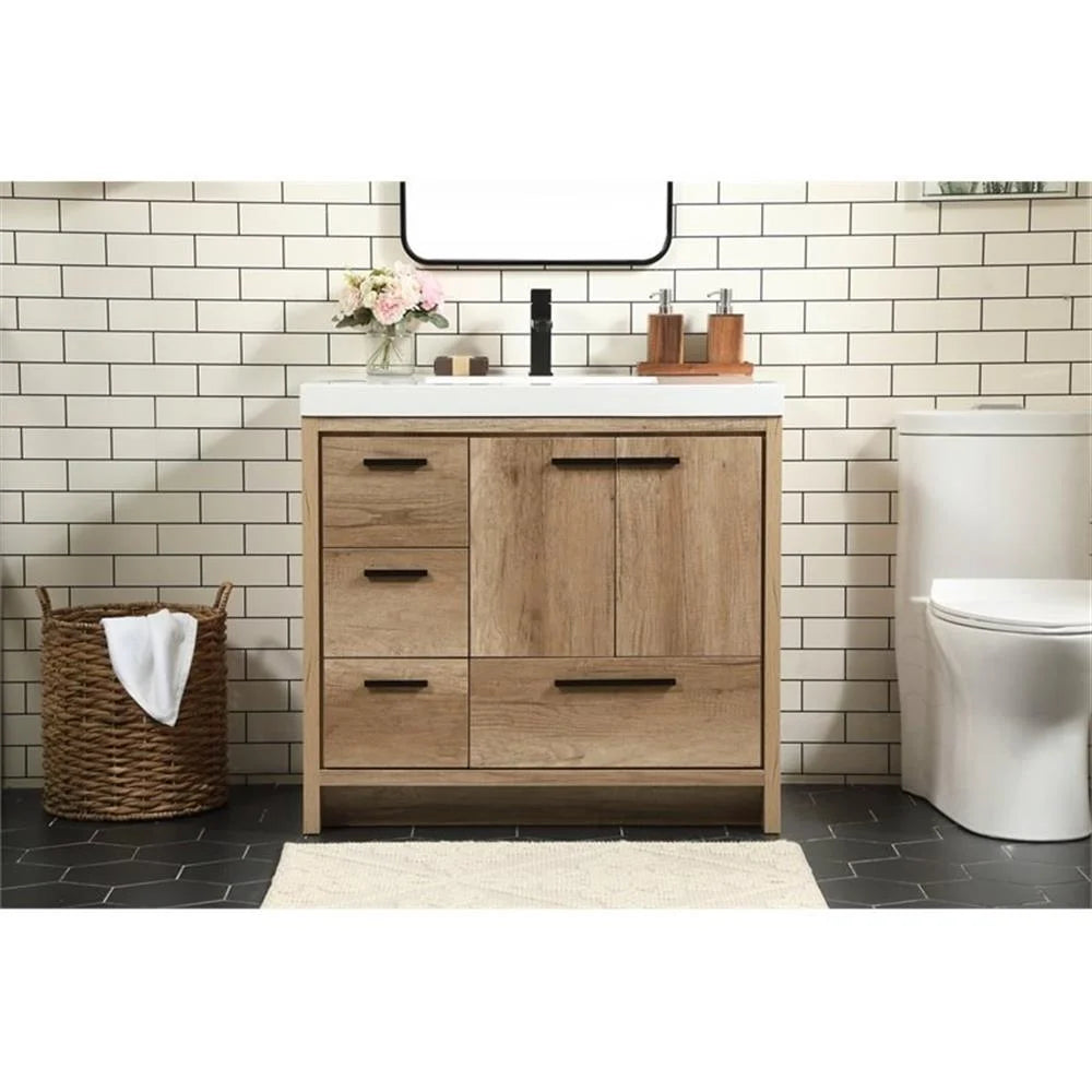 36 inch single bathroom vanity in natural oak