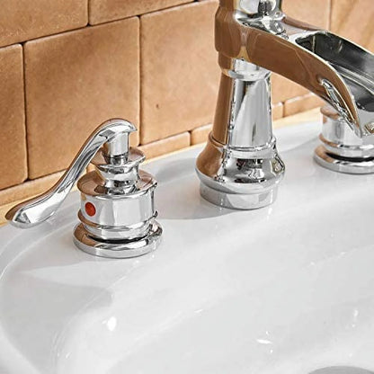 BWE 8 Inch Widespread Bathroom Faucet with Pop Up Drain with Overflow and Supply Line Waterfall 3 Holes Two-Handle Sink Faucets Lead-free Polished Chrome Lavatory Mixer Tap