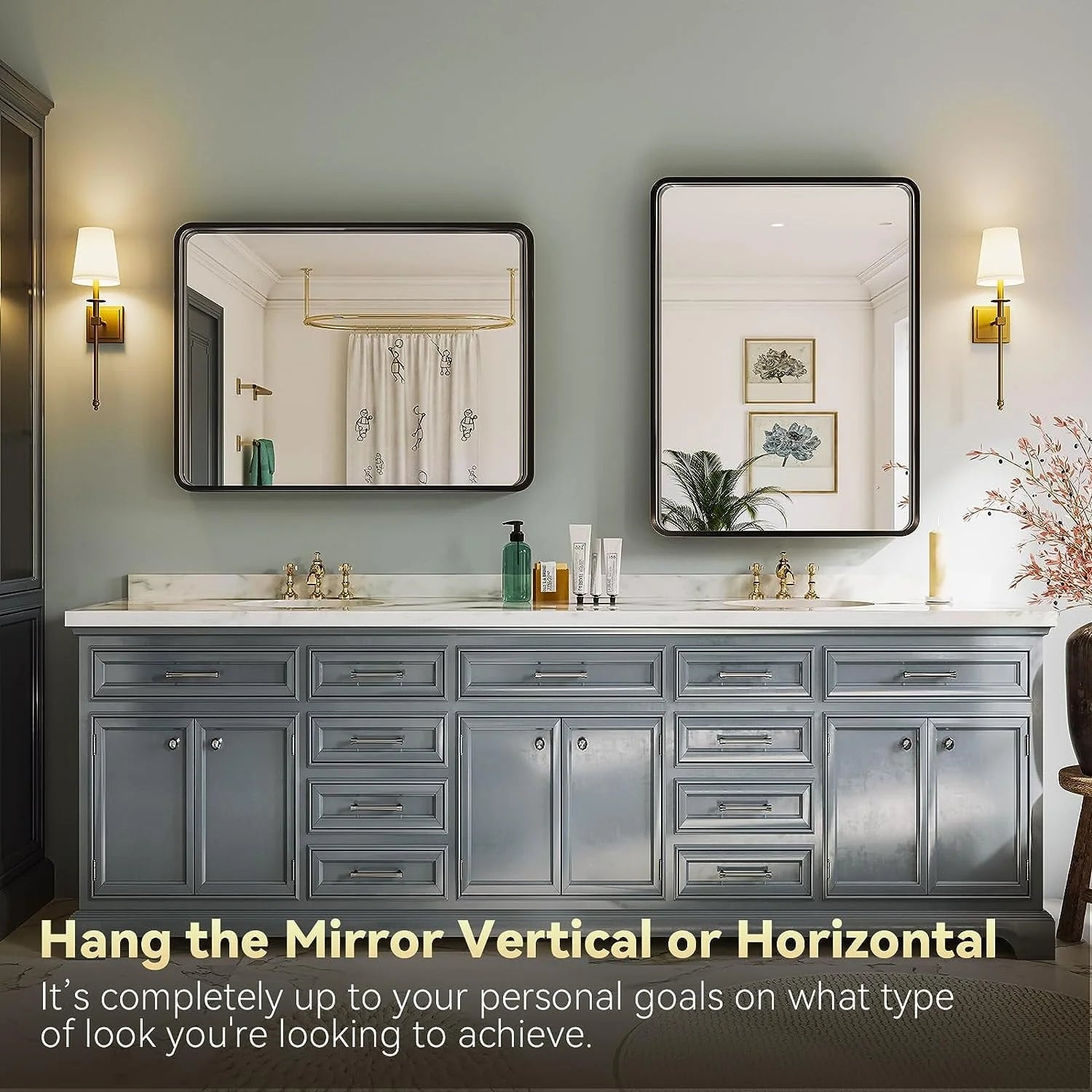 Brightify 24x36 Inch Black Bathroom Mirrors Wall Mirror, Modern Rectangle Bathroom Vanity Wall Mirror with HD Glass & Black Metal Frame for Living Room Mantel Bedroom Entryway, Horizontal / Vertical