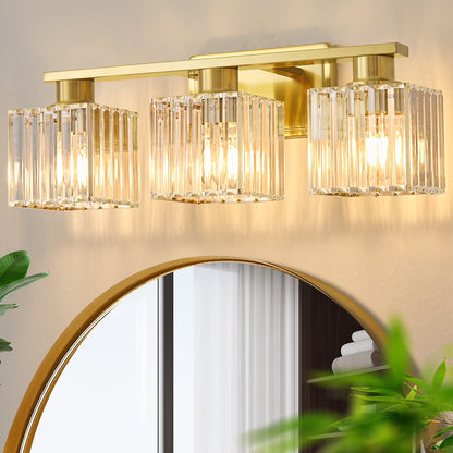 Deyidn Modern Bathroom Vanity Light 3-Lights Modern Black Gold Brushed Brass Finish Crystal Bathroom Wall Light Bathroom Vanity Light Fixtures