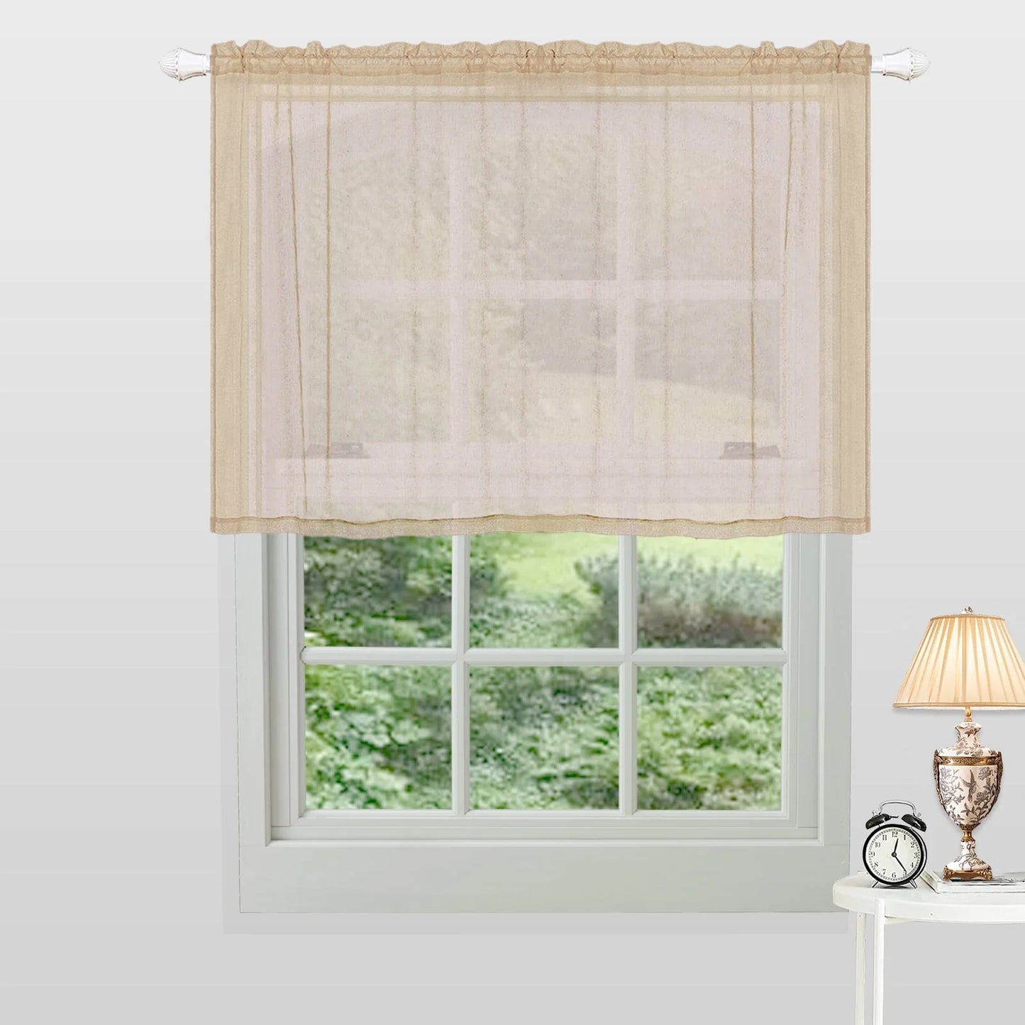 Lapalife 2 Panels Sheer Kitchen Curtains 36 inch Length Tier Curtains Rod Pocket Cafe Curtains Half Window Curtain for Bathroom Small Windows, Khaki