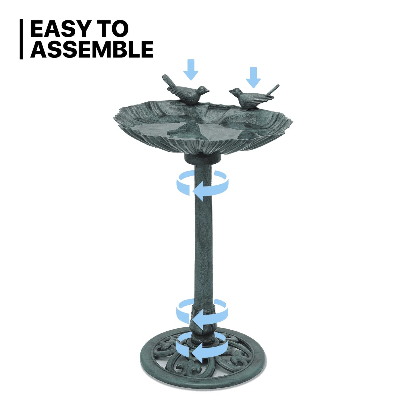 MoNiBloom Outdoor Pedestal Bird Bath with Solar Pumb, for Garden Patio Backyard Décor, Green