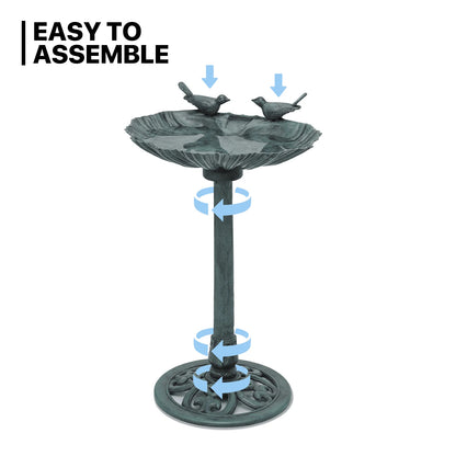 MoNiBloom Outdoor Pedestal Bird Bath with Solar Pumb, for Garden Patio Backyard Décor, Green