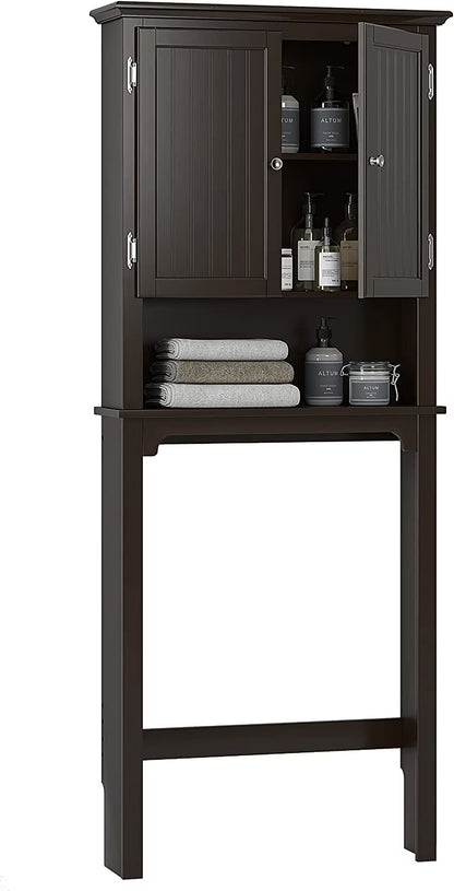 UTEX Bathroom Storage Over The Toilet, Bathroom Cabinet Organizer with Adjustable Shelves and Double Doors, Wood Bathroom Space Saver, White