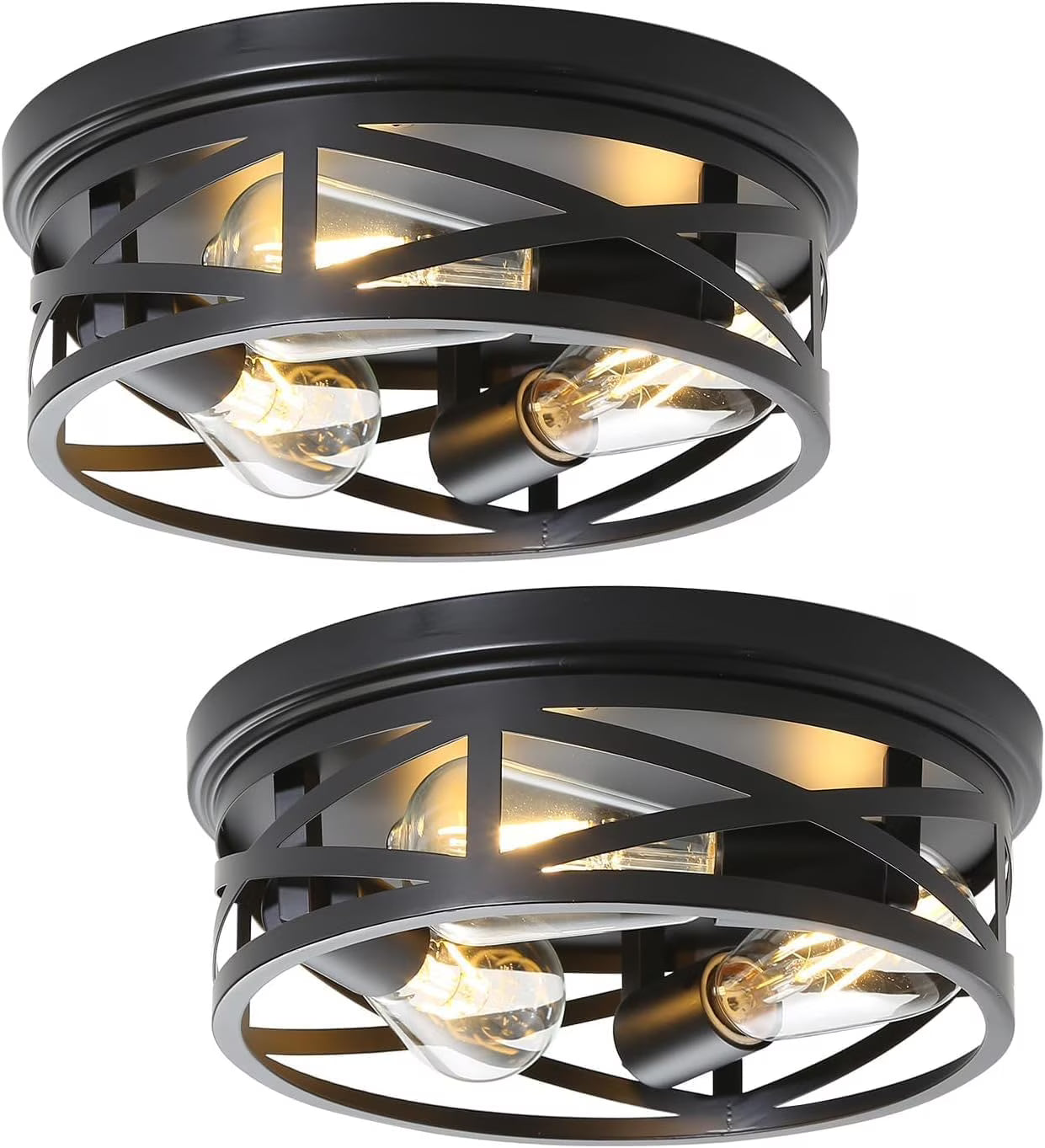 Gold Flush Mount Ceiling Light Fixture, 3-Lights Hallway Ceiling Lighting, Farmhouse Ceiling Mount Lights for Kitchen Entryway Bathroom - 2 Pack